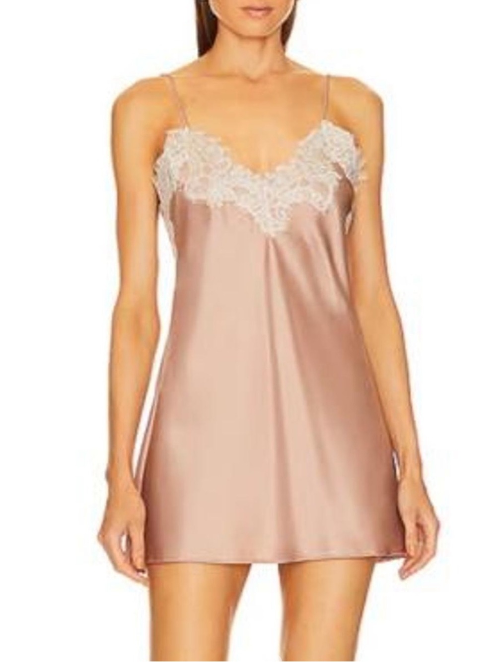 ANINE BING Blush Satin Slip with Ivory Lace Trim | XS
